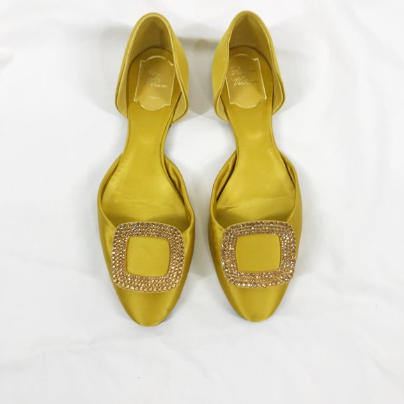 Roger Vivier style D'Orsay ballet flats Yellow Gold Crystal Strasse Buckle - Picture 2 of 8